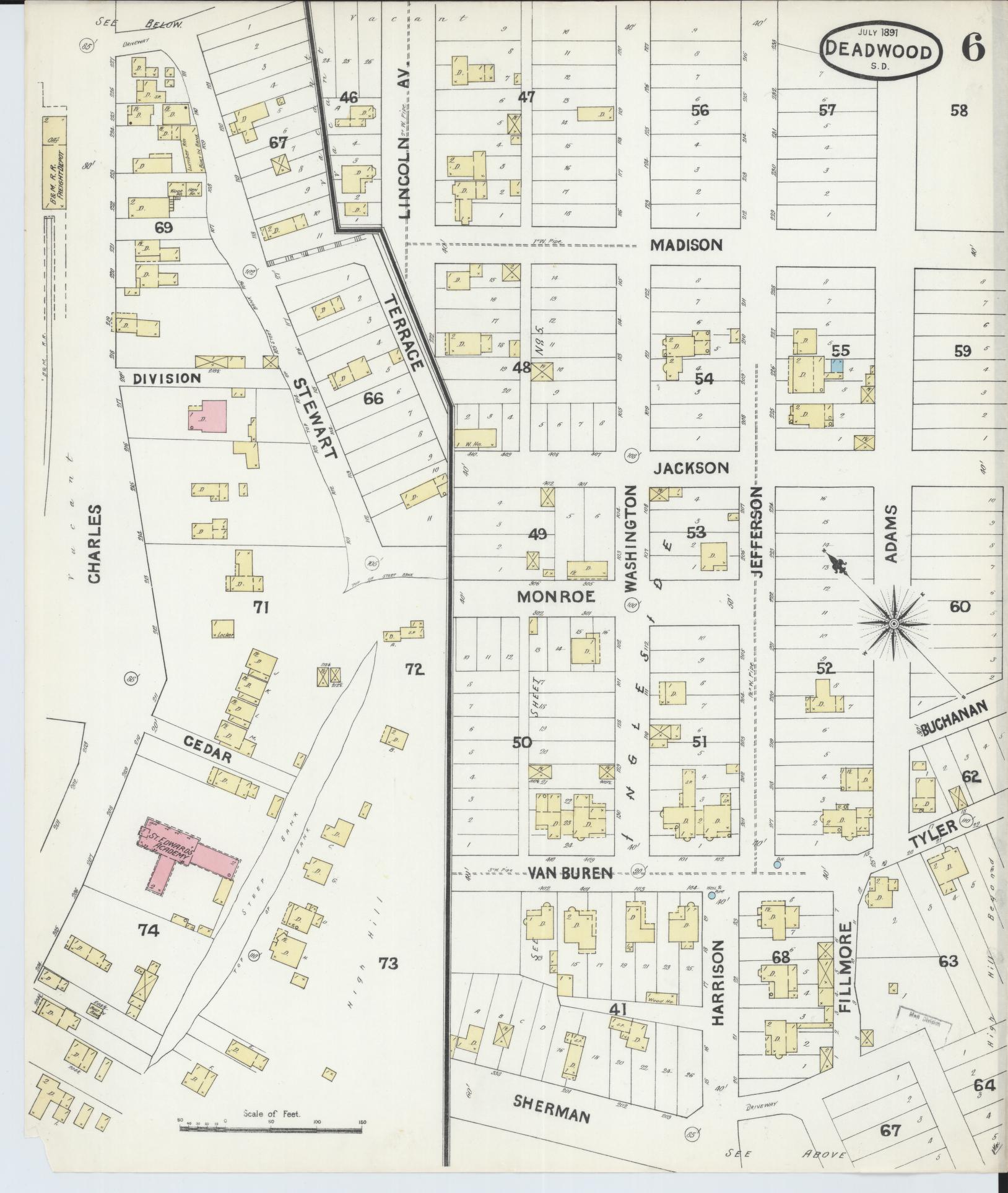 Sanborn Fire Insurance Map from Deadwood, Lawrence County, South Dakota (1891), Sheet #0006 - Complete Map Set gallery image, historic Sanborn map, vintage wall art, South Dakota South Dakota