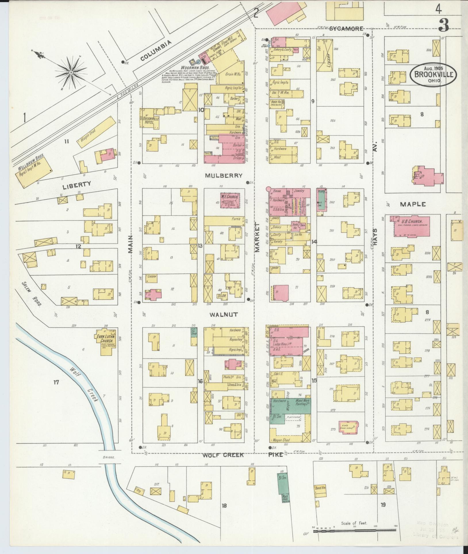 Sanborn Fire Insurance Map from Brookville, Montgomery County, Ohio (1905), Sheet #0003 - Complete Map Set gallery image, historic Sanborn map, vintage wall art, Ohio Ohio