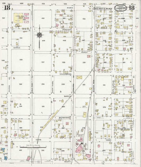 Sanborn Fire Insurance Map from Laredo, Webb County, Texas (1925), Sheet #0018 - Historic Sanborn Fire Insurance Map Print, vintage old map wall art, antique decor, genealogy gift, Texas Texas map