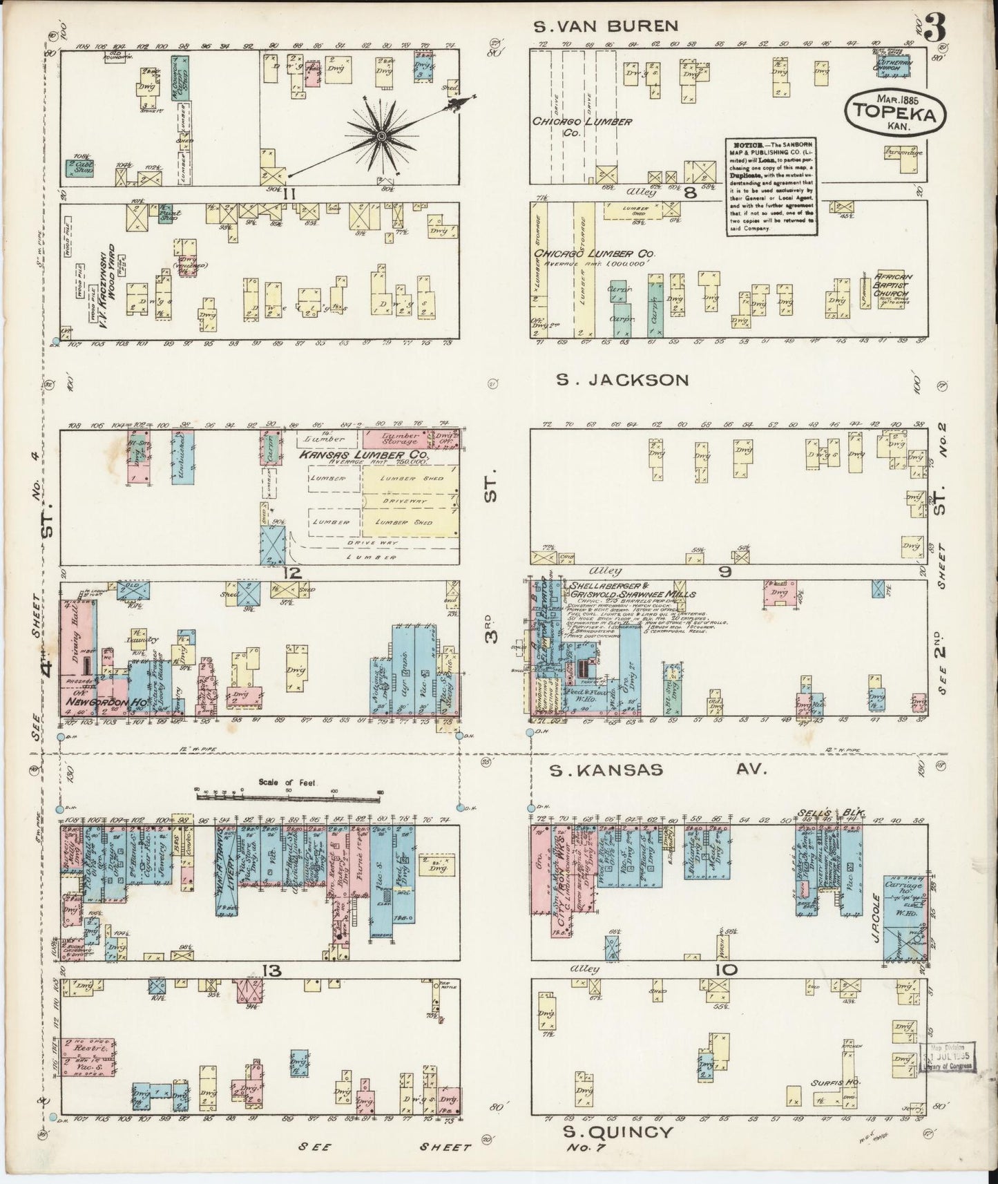 Sanborn Fire Insurance Map from Topeka, Shawnee County, Kansas (1885), Sheet #0003 - Complete Map Set gallery image, historic Sanborn map, vintage wall art, Kansas Kansas