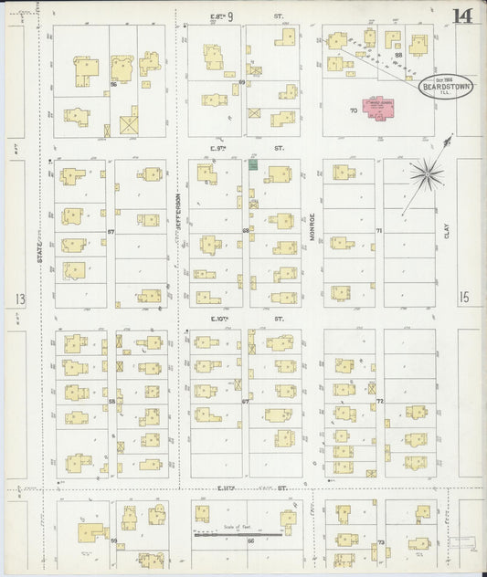 Sanborn Fire Insurance Map from Beardstown, Cass County, Illinois (1906), Sheet #0014 - Historic Sanborn Fire Insurance Map Print, vintage old map wall art, antique decor, genealogy gift, Illinois Illinois map