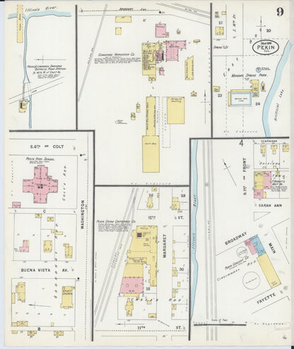 Sanborn Fire Insurance Map from Pekin, Tazewell County, Illinois (1898), Sheet #0009 - Historic Sanborn Fire Insurance Map Print, vintage old map wall art, antique decor, genealogy gift, Illinois Illinois map