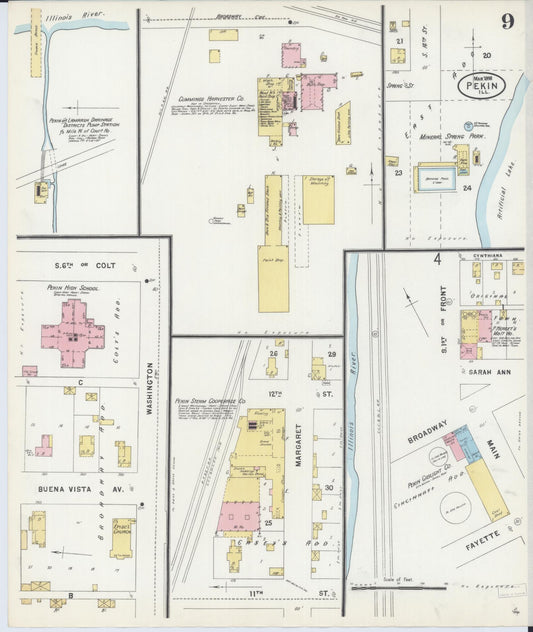 Sanborn Fire Insurance Map from Pekin, Tazewell County, Illinois (1898), Sheet #0009 - Historic Sanborn Fire Insurance Map Print, vintage old map wall art, antique decor, genealogy gift, Illinois Illinois map