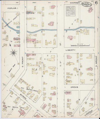Sanborn Fire Insurance Map from Mankato, Blue Earth County, Minnesota (1884), Sheet #0006 - Complete Map Set gallery image, historic Sanborn map, vintage wall art, Minnesota Minnesota