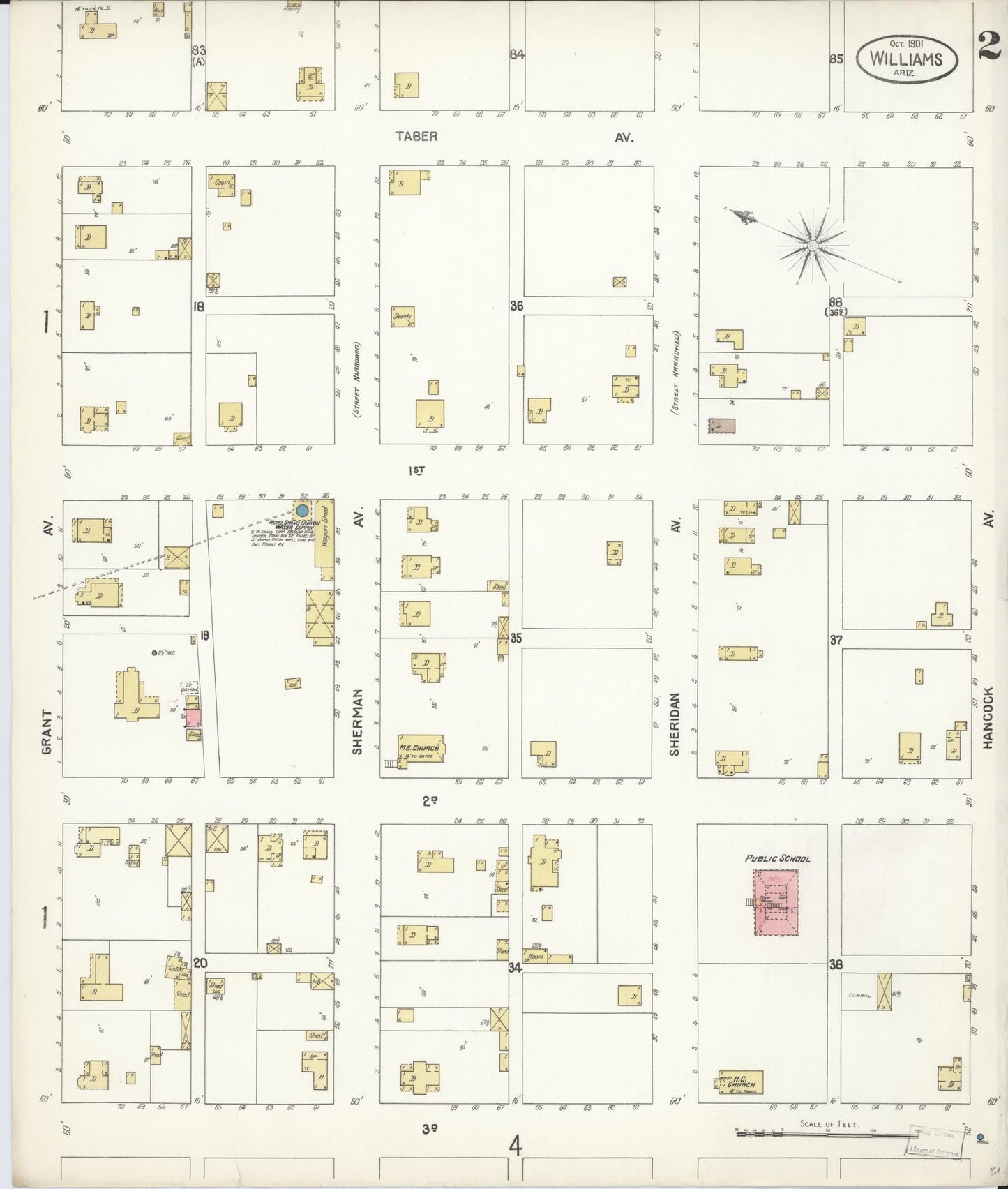 Sanborn Fire Insurance Map from Williams, Coconino County, Arizona (1901), Sheet #0002 - Historic Sanborn Fire Insurance Map Print, vintage old map wall art, antique decor, genealogy gift, Arizona Arizona map
