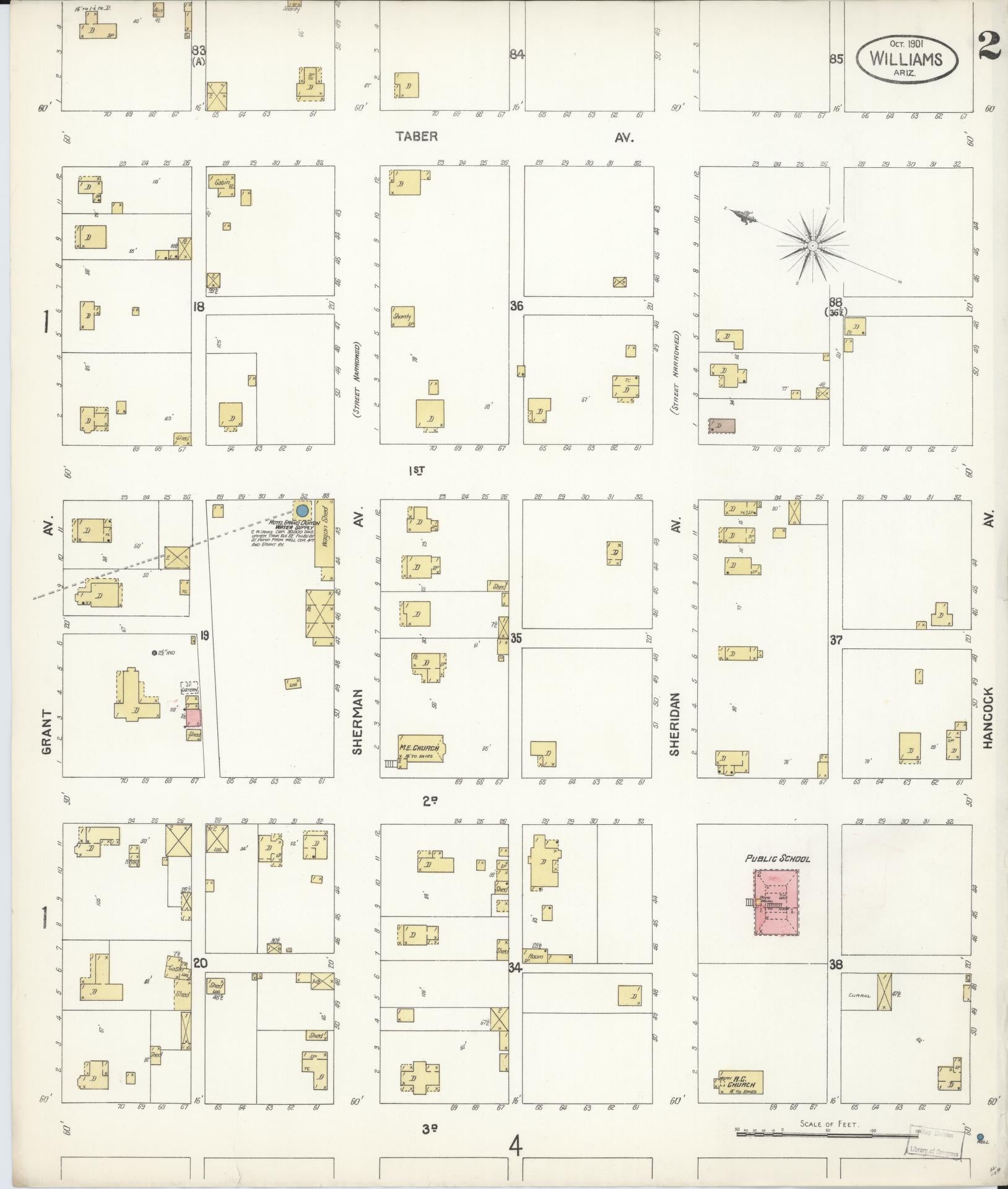 Sanborn Fire Insurance Map from Williams, Coconino County, Arizona (1901), Sheet #0002 - Historic Sanborn Fire Insurance Map Print, vintage old map wall art, antique decor, genealogy gift, Arizona Arizona map