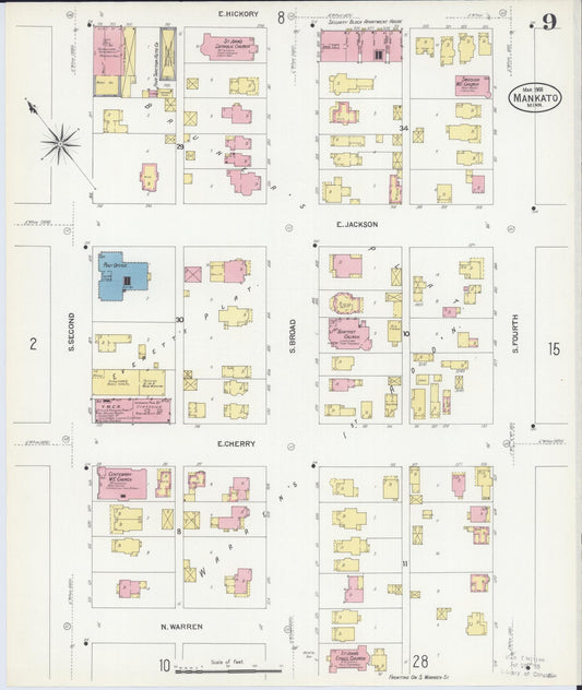 Sanborn Fire Insurance Map from Mankato, Blue Earth County, Minnesota (1908), Sheet #0009 - Historic Sanborn Fire Insurance Map Print, vintage old map wall art, antique decor, genealogy gift, Minnesota Minnesota map