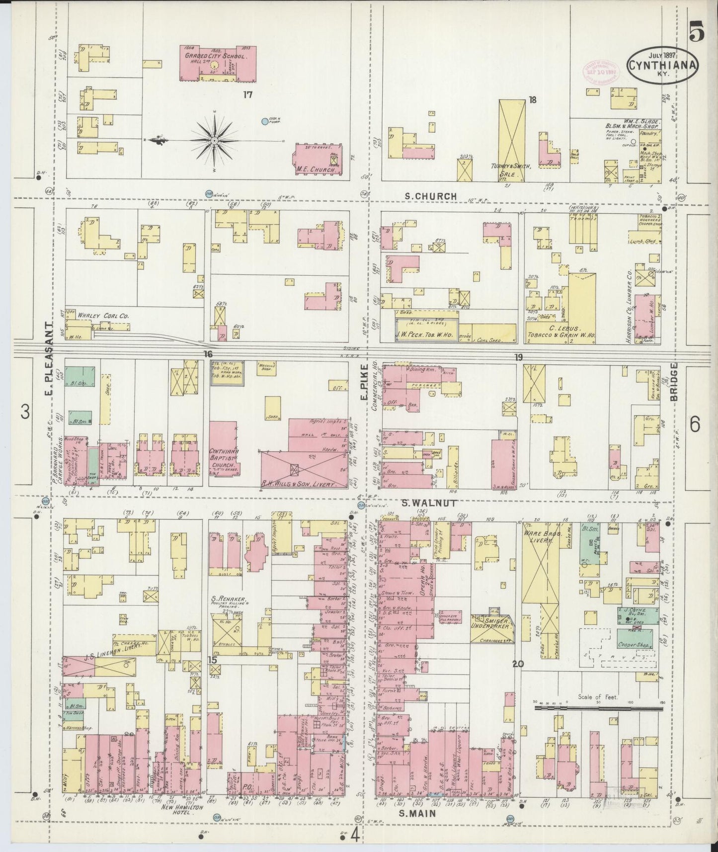 Sanborn Fire Insurance Map from Cynthiana, Harrison County, Kentucky (1897), Sheet #0005 - Complete Map Set gallery image, historic Sanborn map, vintage wall art, Kentucky Kentucky