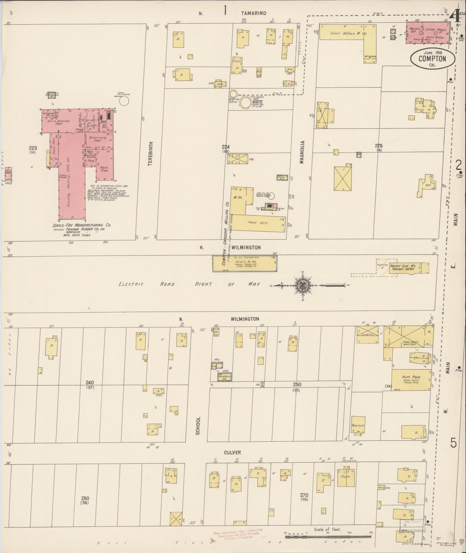 Sanborn Fire Insurance Map from Compton, Los Angeles County, California (1916), Sheet #0004 - Historic Sanborn Fire Insurance Map Print, vintage old map wall art, antique decor, genealogy gift, California California map