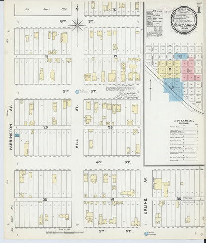 Sanborn Fire Insurance Map from Devils Lake, Ramsey County, North Dakota (1891), Sheet #0001 - Complete Map Set gallery image, historic Sanborn map, vintage wall art, North Dakota North Dakota