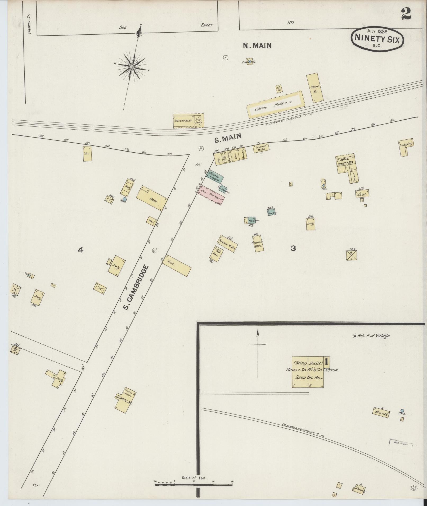 Sanborn Fire Insurance Map from Ninety Six, Greenwood County, South Carolina (1889), Sheet #0002 - Historic Sanborn Fire Insurance Map Print, vintage old map wall art, antique decor, genealogy gift, South Carolina South Carolina map