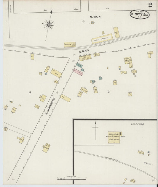 Sanborn Fire Insurance Map from Ninety Six, Greenwood County, South Carolina (1889), Sheet #0002 - Historic Sanborn Fire Insurance Map Print, vintage old map wall art, antique decor, genealogy gift, South Carolina South Carolina map