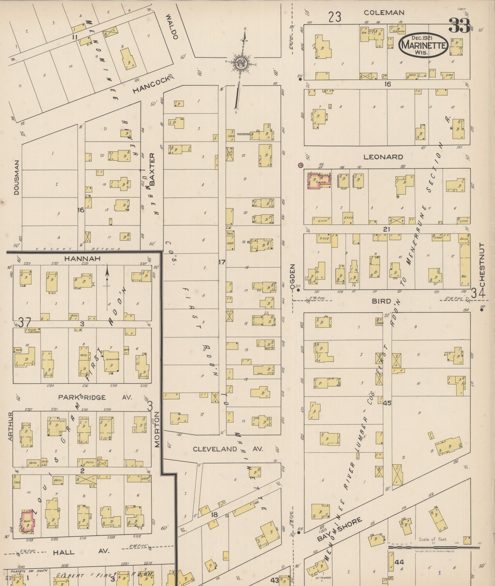 Sanborn Fire Insurance Map from Marinette, Marinette County, Wisconsin (1921), Sheet #0033 - Complete Map Set gallery image, historic Sanborn map, vintage wall art, Wisconsin Wisconsin