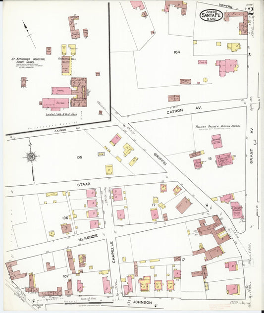 Sanborn Fire Insurance Map from Santa Fe, Santa Fe County, New Mexico (1921), Sheet #0002 - Historic Sanborn Fire Insurance Map Print, vintage old map wall art, antique decor, genealogy gift, New Mexico New Mexico map