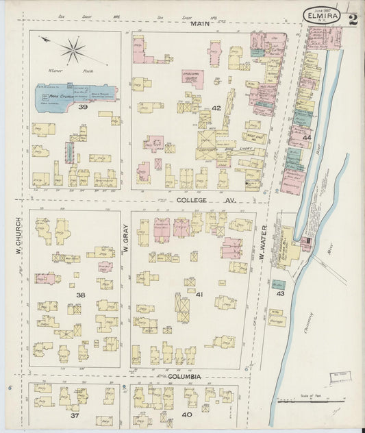 Sanborn Fire Insurance Map from Elmira, Chemung County, New York (1887), Sheet #0002 - Historic Sanborn Fire Insurance Map Print, vintage old map wall art, antique decor, genealogy gift, New York New York map
