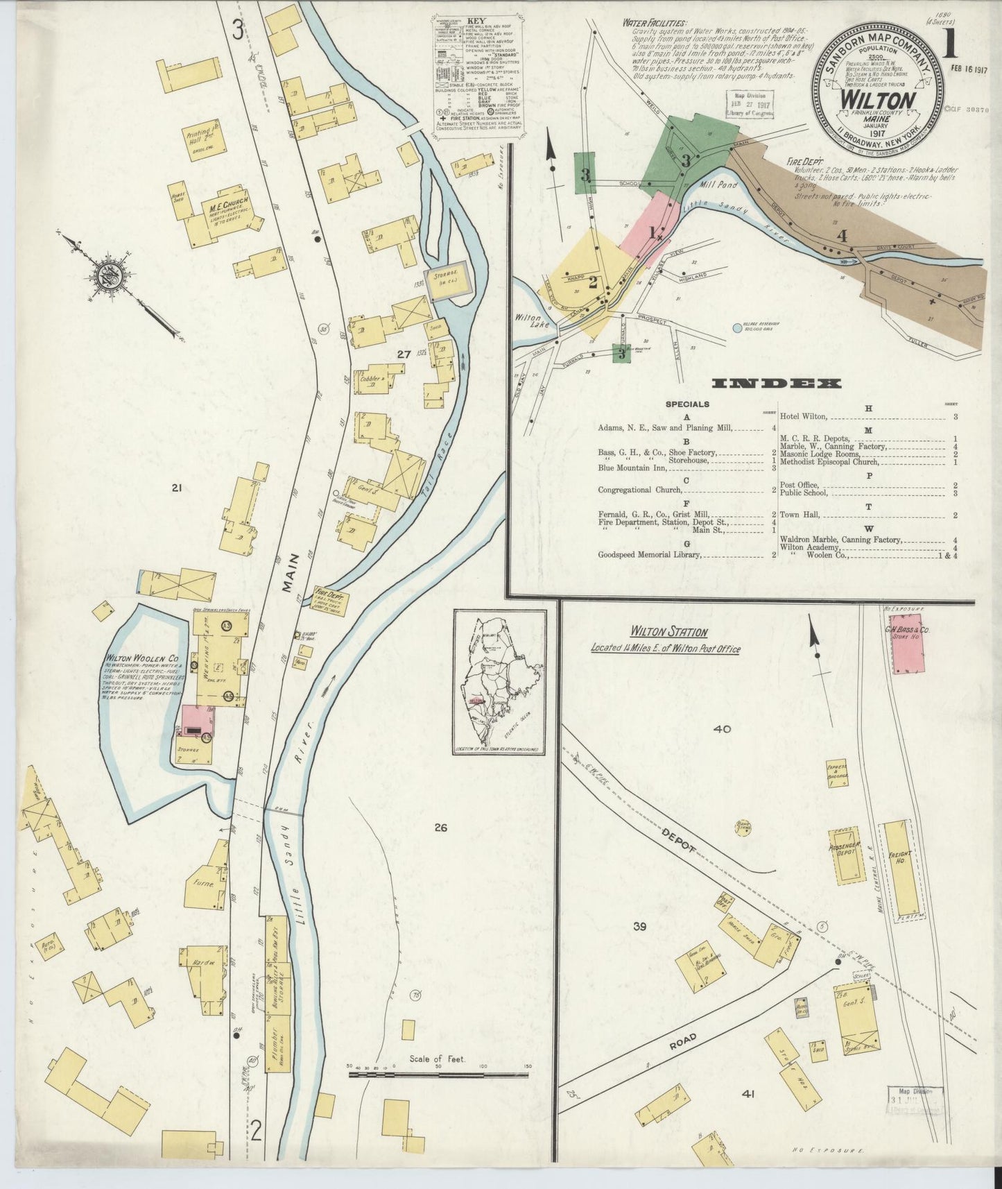 Sanborn Fire Insurance Map from Wilton, Franklin County, Maine (1917), Sheet #0001 - Complete Map Set gallery image, historic Sanborn map, vintage wall art, Maine Maine