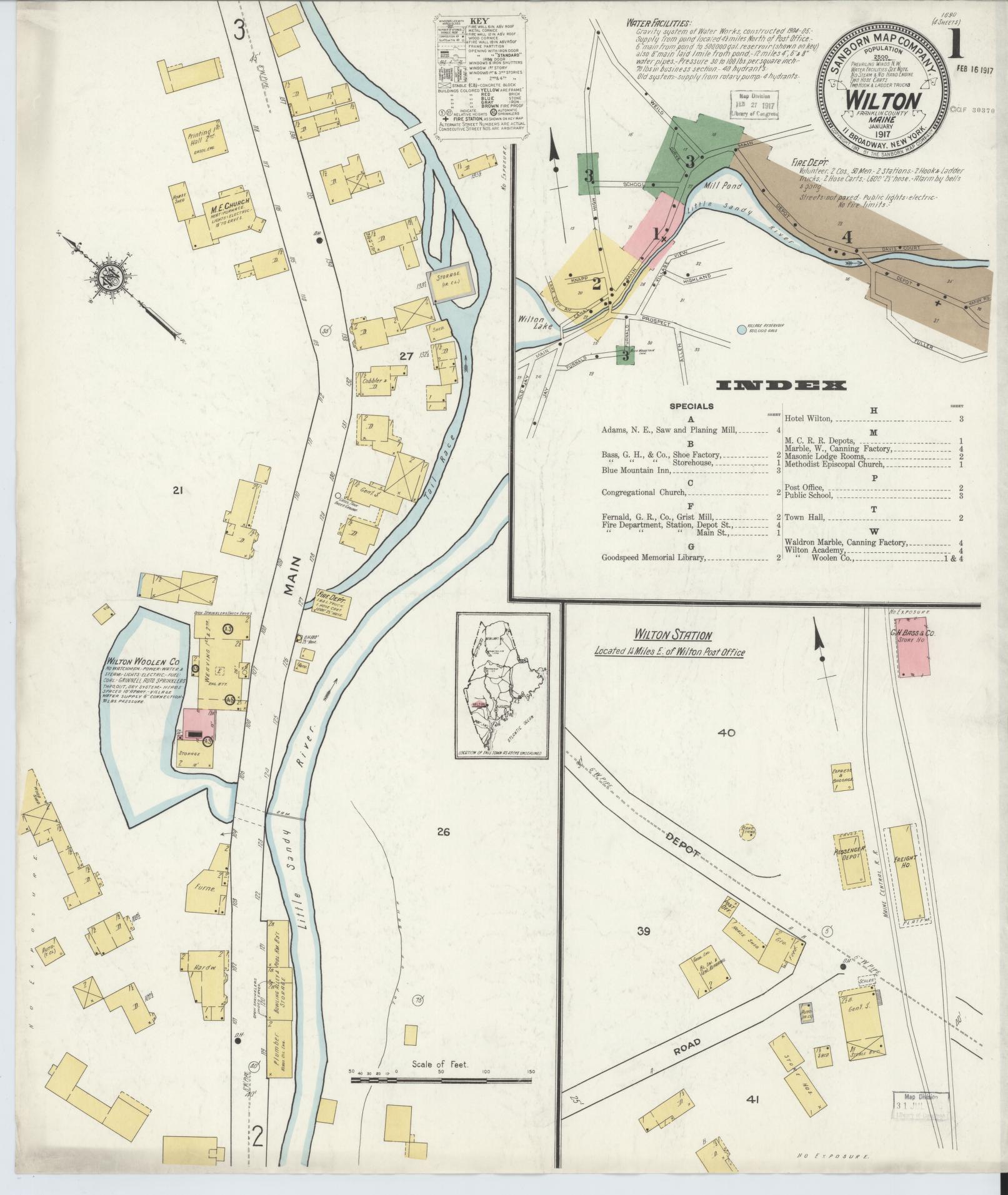 Sanborn Fire Insurance Map from Wilton, Franklin County, Maine (1917), Sheet #0001 - Complete Map Set gallery image, historic Sanborn map, vintage wall art, Maine Maine