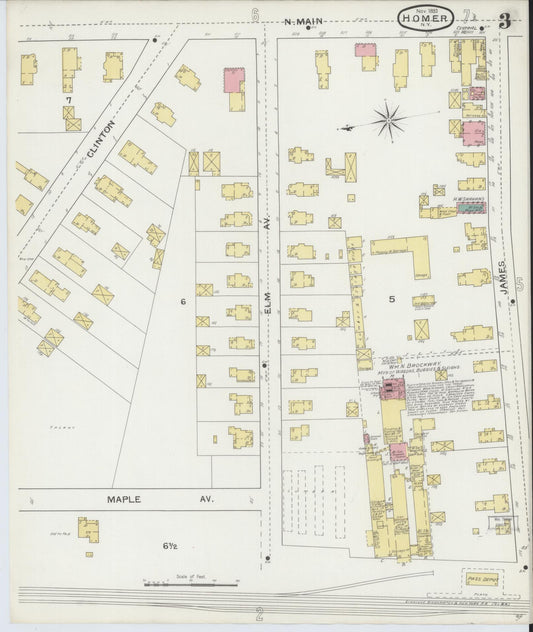 Sanborn Fire Insurance Map from Homer, Cortland County, New York (1893), Sheet #0003 - Historic Sanborn Fire Insurance Map Print, vintage old map wall art, antique decor, genealogy gift, New York New York map