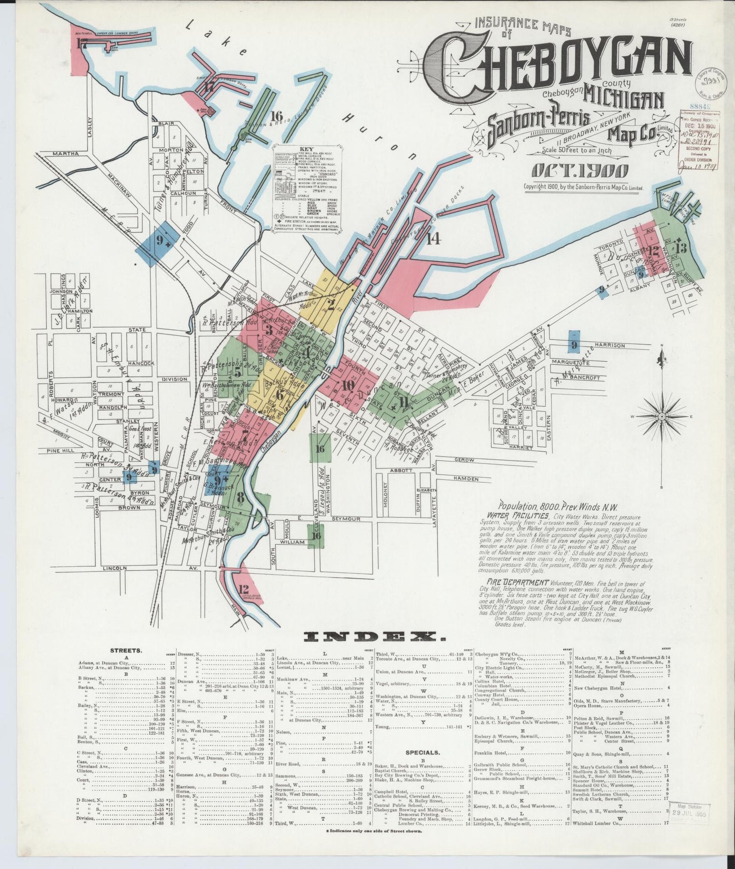 Sanborn Fire Insurance Map from Cheboygan, Cheboygan County, Michigan (1900), Sheet #0001 - Historic Sanborn Fire Insurance Map Print, vintage old map wall art, antique decor, genealogy gift, Michigan Michigan map
