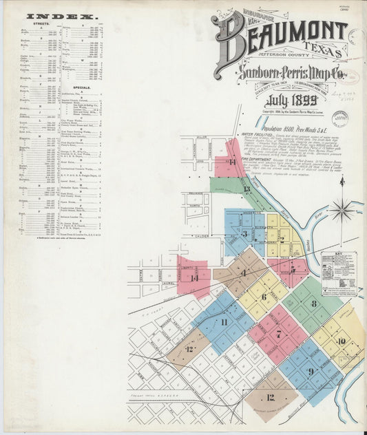Sanborn Fire Insurance Map from Beaumont, Jefferson County, Texas (1899), Sheet #0001 - Historic Sanborn Fire Insurance Map Print, vintage old map wall art, antique decor, genealogy gift, Texas Texas map