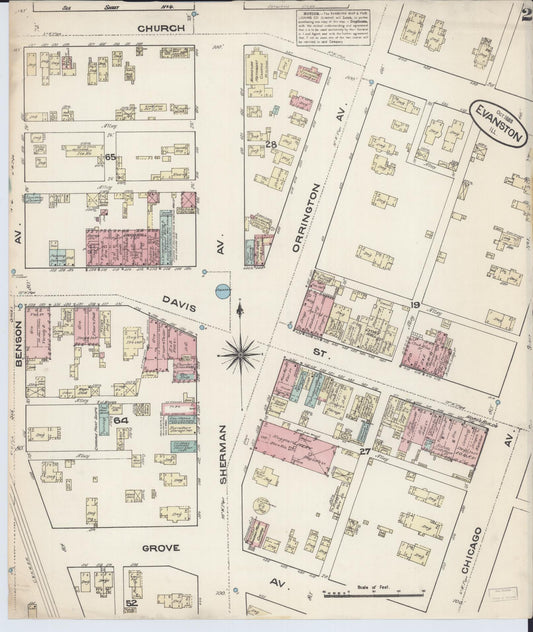 Sanborn Fire Insurance Map from Evanston, Cook County, Illinois (1883), Sheet #0002 - Historic Sanborn Fire Insurance Map Print, vintage old map wall art, antique decor, genealogy gift, Illinois Illinois map