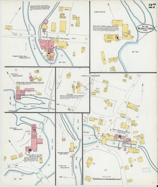Sanborn Fire Insurance Map from Middletown, Middlesex County, Connecticut (1901), Sheet #0027 - Historic Sanborn Fire Insurance Map Print, vintage old map wall art, antique decor, genealogy gift, Connecticut Connecticut map