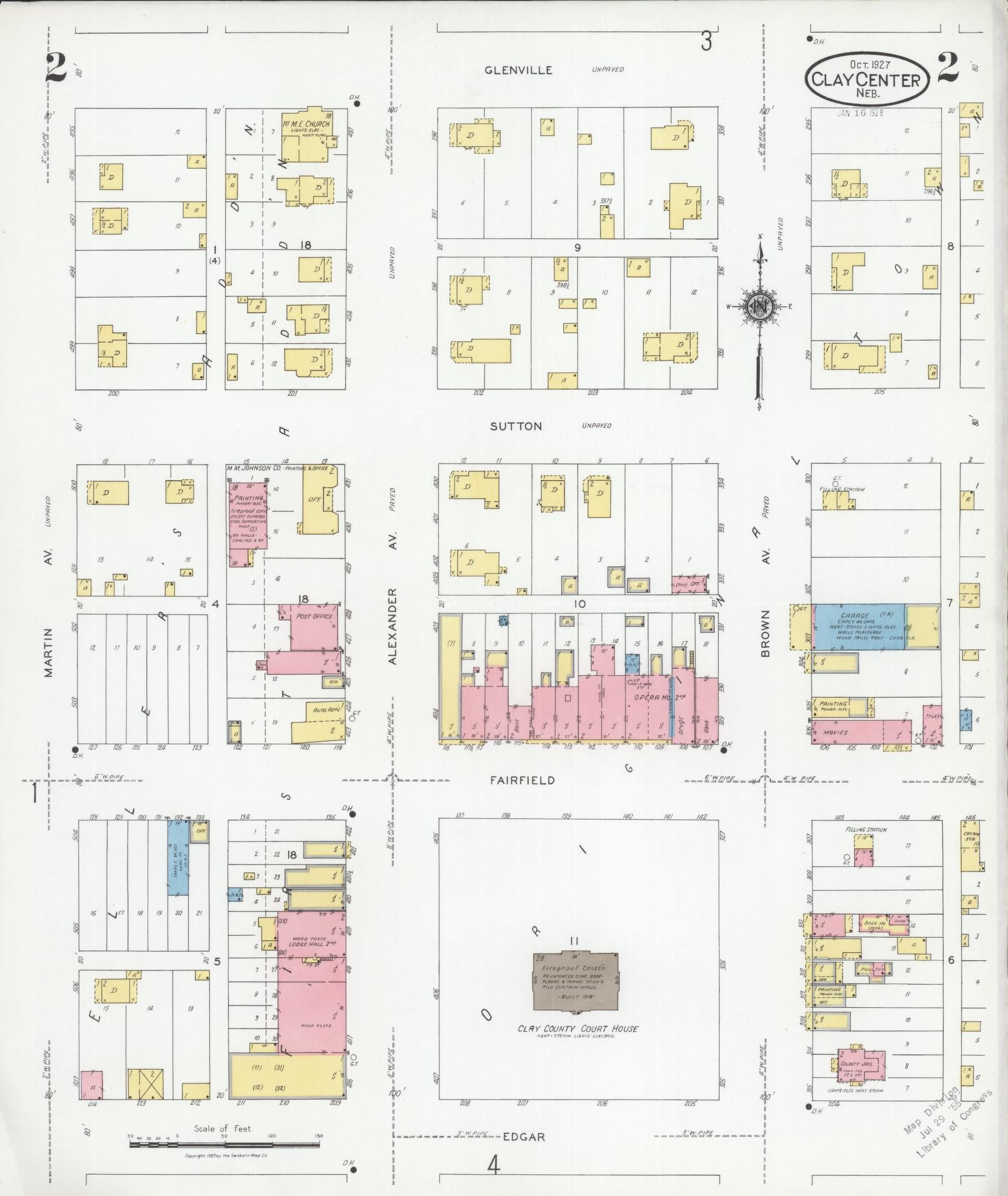 Sanborn Fire Insurance Map from Clay Center, Clay County, Nebraska (1927), Sheet #0002 - Historic Sanborn Fire Insurance Map Print, vintage old map wall art, antique decor, genealogy gift, Nebraska Nebraska map