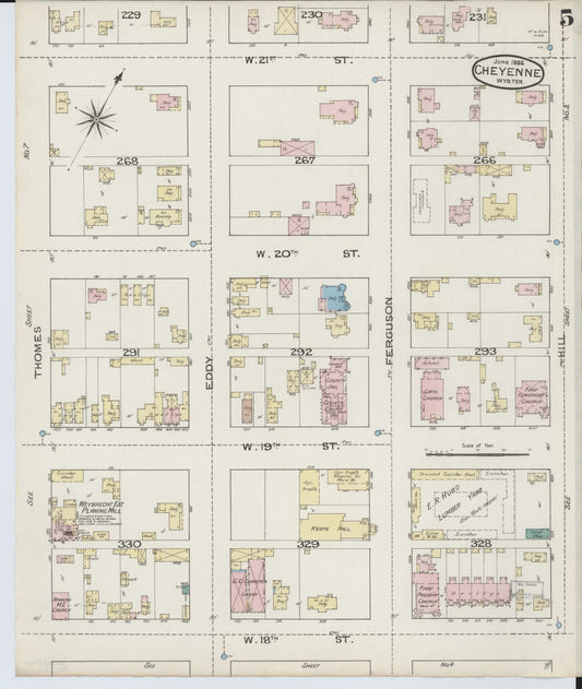 Sanborn Fire Insurance Map from Cheyenne, Laramie County, Wyoming (1886), Sheet #0005 - Historic Sanborn Fire Insurance Map Print, vintage old map wall art, antique decor, genealogy gift, Wyoming Wyoming map