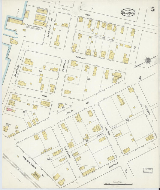 Sanborn Fire Insurance Map from Delanco, Burlington County, New Jersey (1915), Sheet #0005 - Historic Sanborn Fire Insurance Map Print, vintage old map wall art, antique decor, genealogy gift, New Jersey New Jersey map