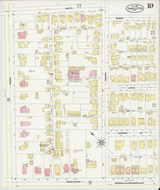 Sanborn Fire Insurance Map from Charleston, Kanawha County, West Virginia (1907), Sheet #0019 - Historic Sanborn Fire Insurance Map Print, vintage old map wall art, antique decor, genealogy gift, West Virginia West Virginia map