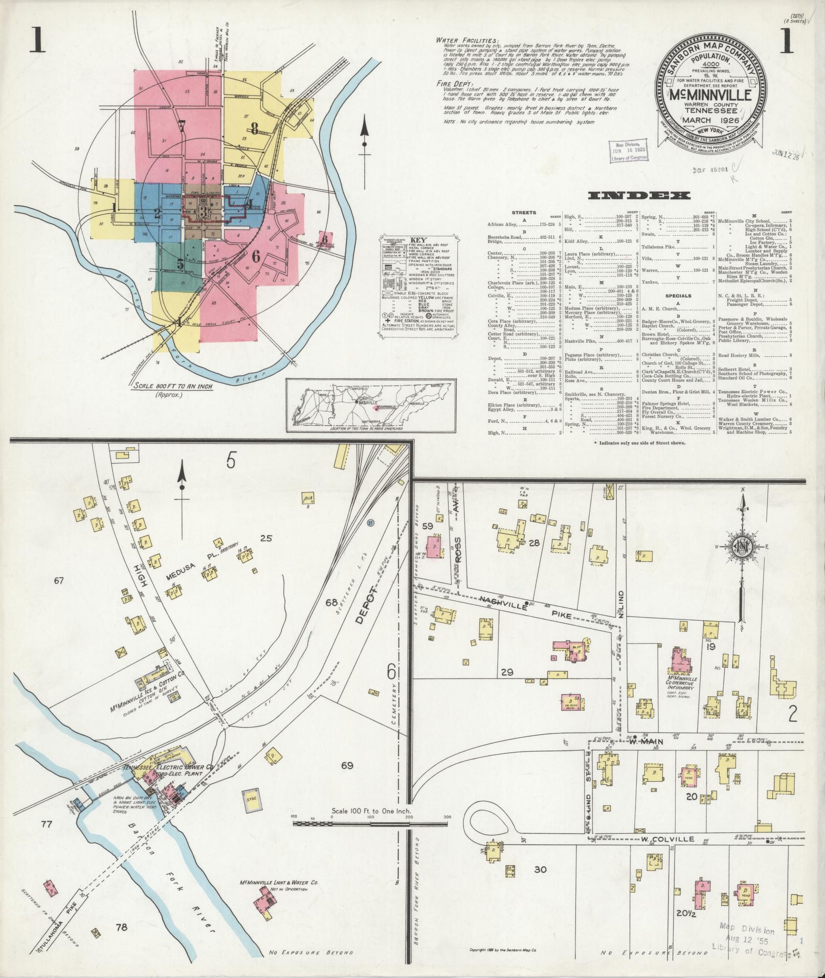 Sanborn Fire Insurance Map from McMinnville, Warren County, Tennessee. (1926) – Historic Sanborn Fire Insurance Map Print