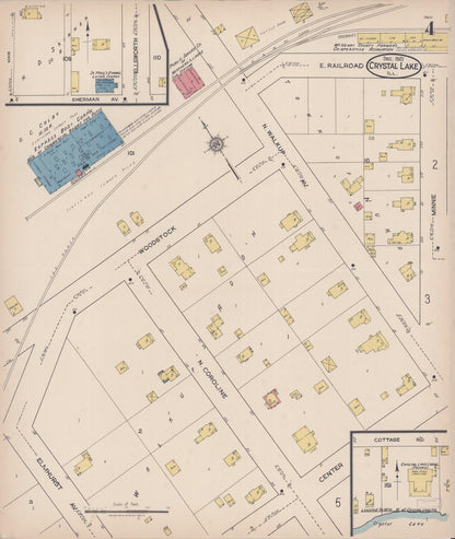 Sanborn Fire Insurance Map from Crystal Lake, McHenry County, Illinois (1921), Sheet #0004 - Historic Sanborn Fire Insurance Map Print, vintage old map wall art, antique decor, genealogy gift, Illinois Illinois map