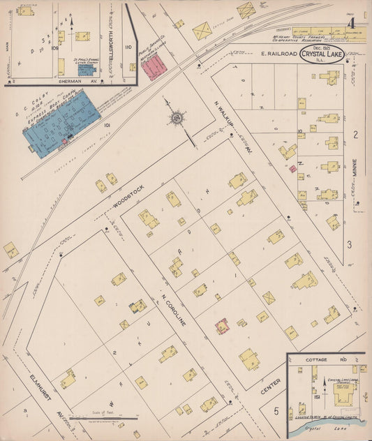 Sanborn Fire Insurance Map from Crystal Lake, McHenry County, Illinois (1921), Sheet #0004 - Historic Sanborn Fire Insurance Map Print, vintage old map wall art, antique decor, genealogy gift, Illinois Illinois map