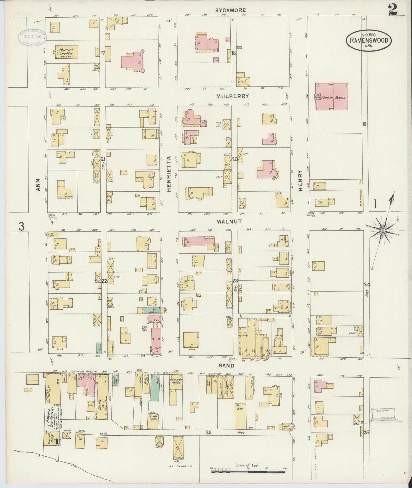 Sanborn Fire Insurance Map from Ravenswood, Jackson County, West Virginia (1898), Sheet #0002 - Complete Map Set gallery image, historic Sanborn map, vintage wall art, West Virginia West Virginia