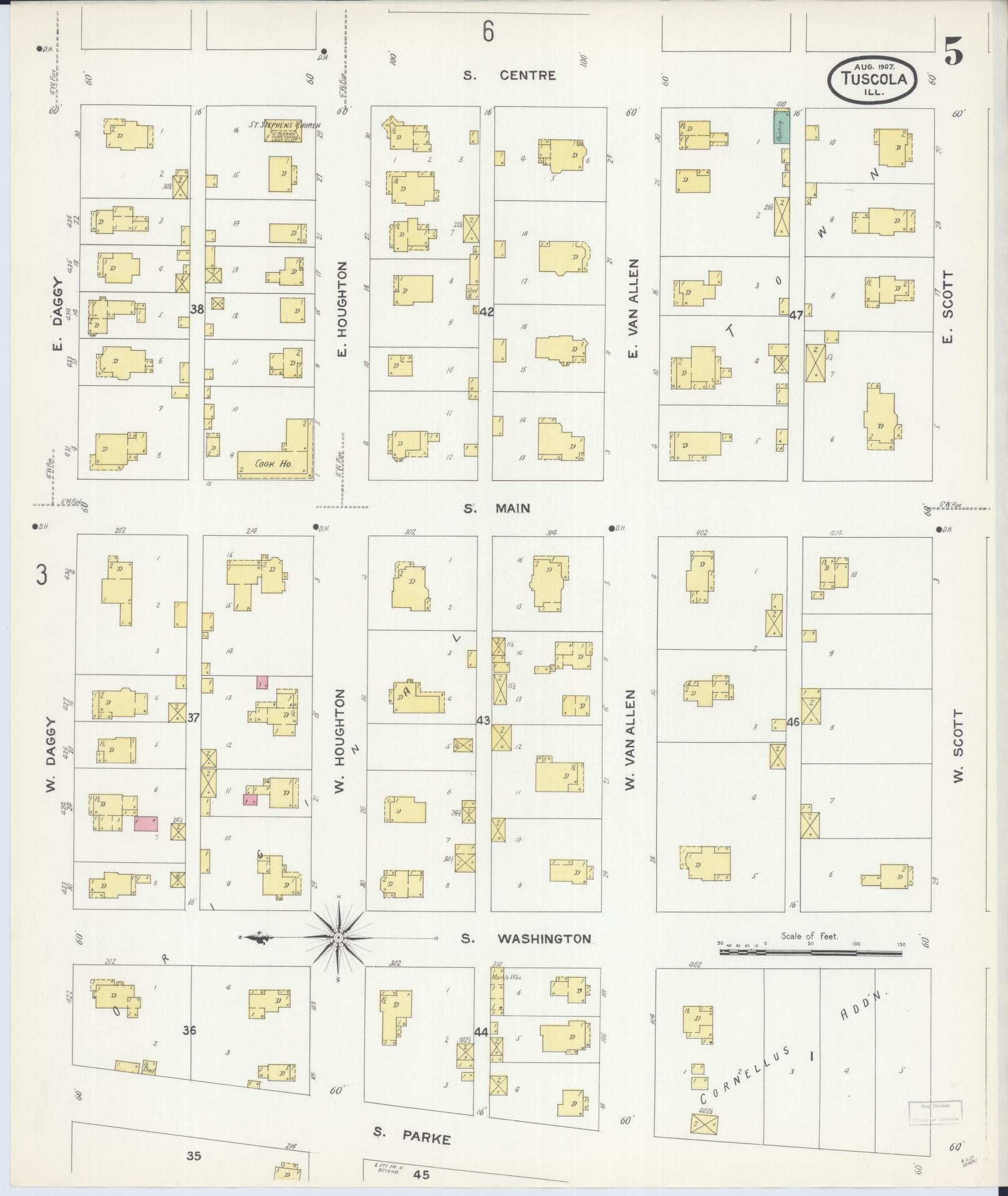 Sanborn Fire Insurance Map from Tuscola, Douglas County, Illinois (1907), Sheet #0005 - Complete Map Set gallery image, historic Sanborn map, vintage wall art, Illinois Illinois