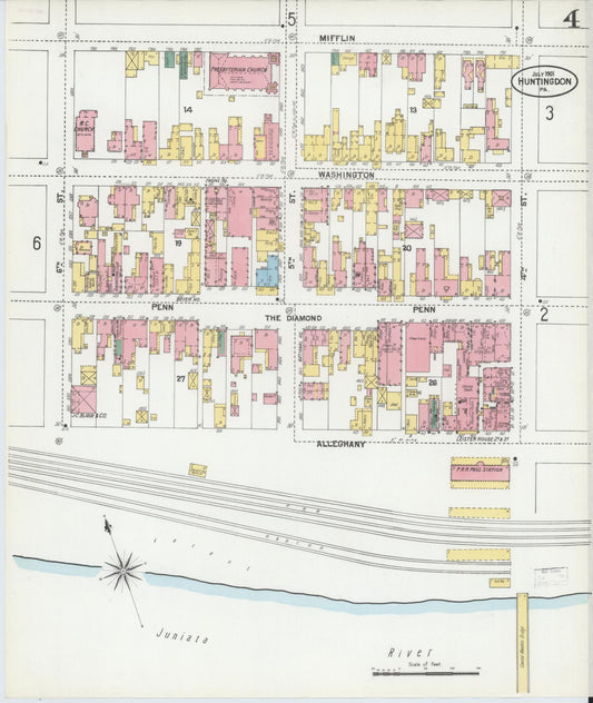 Sanborn Fire Insurance Map from Huntingdon, Huntingdon County, Pennsylvania (1901), Sheet #0004 - Historic Sanborn Fire Insurance Map Print, vintage old map wall art, antique decor, genealogy gift, Pennsylvania Pennsylvania map