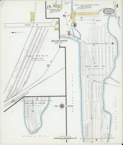 Sanborn Fire Insurance Map from Cloquet, Carlton County, Minnesota (1919), Sheet #0004 - Historic Sanborn Fire Insurance Map Print, vintage old map wall art, antique decor, genealogy gift, Minnesota Minnesota map