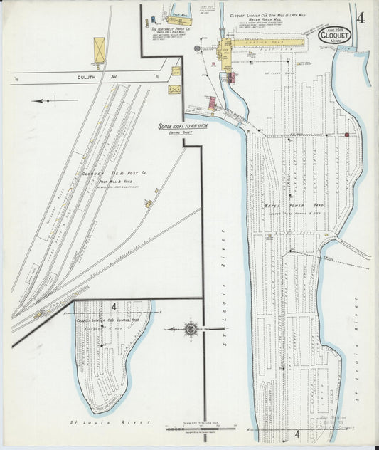 Sanborn Fire Insurance Map from Cloquet, Carlton County, Minnesota (1919), Sheet #0004 - Historic Sanborn Fire Insurance Map Print, vintage old map wall art, antique decor, genealogy gift, Minnesota Minnesota map