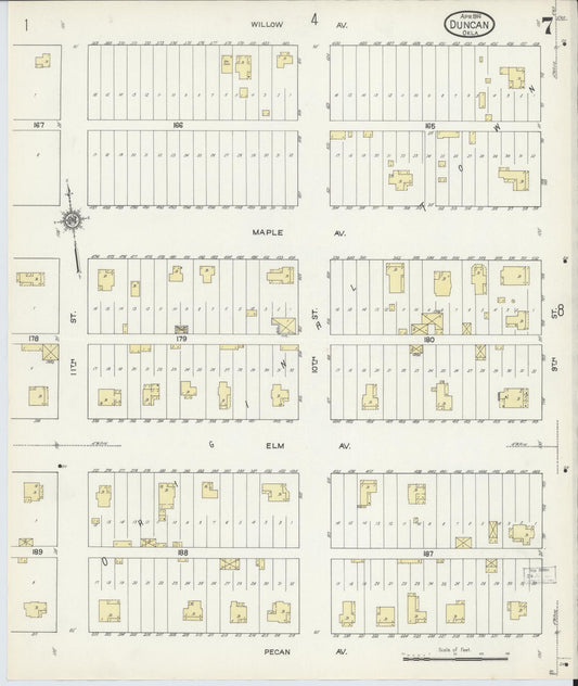 Sanborn Fire Insurance Map from Duncan, Stephens County, Oklahoma (1914), Sheet #0007 - Historic Sanborn Fire Insurance Map Print, vintage old map wall art, antique decor, genealogy gift, Oklahoma Oklahoma map