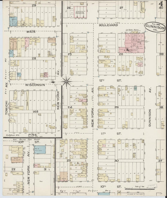 Sanborn Fire Insurance Map from Gunnison, Gunnison County, Colorado (1886), Sheet #0004 - Historic Sanborn Fire Insurance Map Print, vintage old map wall art, antique decor, genealogy gift, Colorado Colorado map
