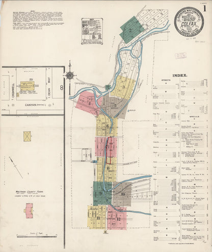 Sanborn Fire Insurance Map from Colfax, Whitman County, Washington (1912), Sheet #0001 - Complete Map Set gallery image, historic Sanborn map, vintage wall art, Washington Washington