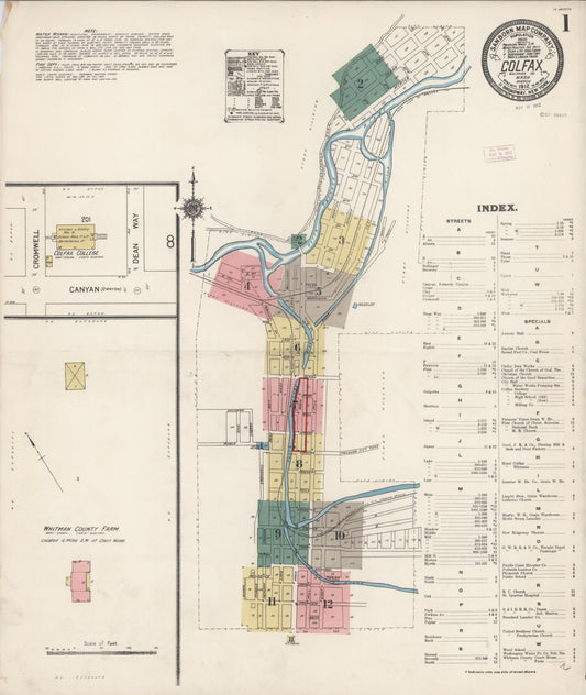 Sanborn Fire Insurance Map from Colfax, Whitman County, Washington (1912), Sheet #0001 - Complete Map Set gallery image, historic Sanborn map, vintage wall art, Washington Washington