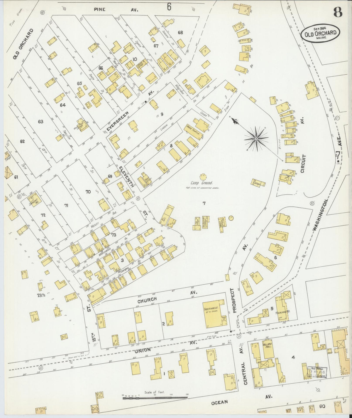Sanborn Fire Insurance Map from Old Orchard, York County, Maine (1904), Sheet #0008 - Complete Map Set gallery image, historic Sanborn map, vintage wall art, Maine Maine