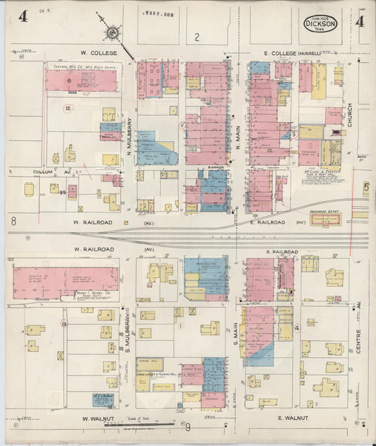 Sanborn Fire Insurance Map from Dickson, Dickson County, Tennessee (1941), Sheet #0004 - Historic Sanborn Fire Insurance Map Print, vintage old map wall art, antique decor, genealogy gift, Tennessee Tennessee map