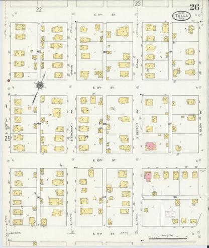 Sanborn Fire Insurance Map from Tulsa, Tulsa County, Oklahoma (1911), Sheet #0026 - Complete Map Set gallery image, historic Sanborn map, vintage wall art, Oklahoma Oklahoma