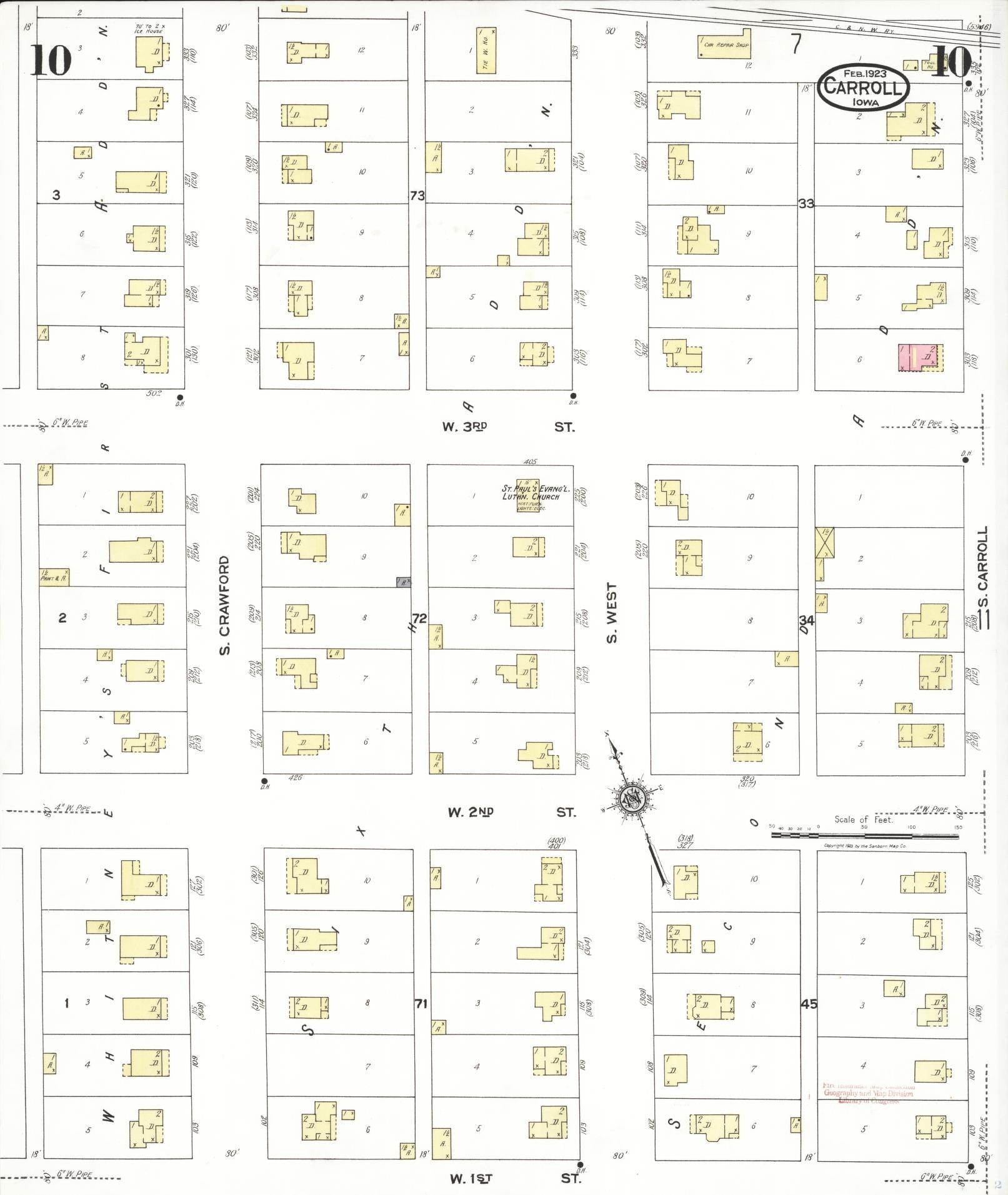 Sanborn Fire Insurance Map from Carroll, Carroll County, Iowa (1923), Sheet #0010 - Historic Sanborn Fire Insurance Map Print, vintage old map wall art