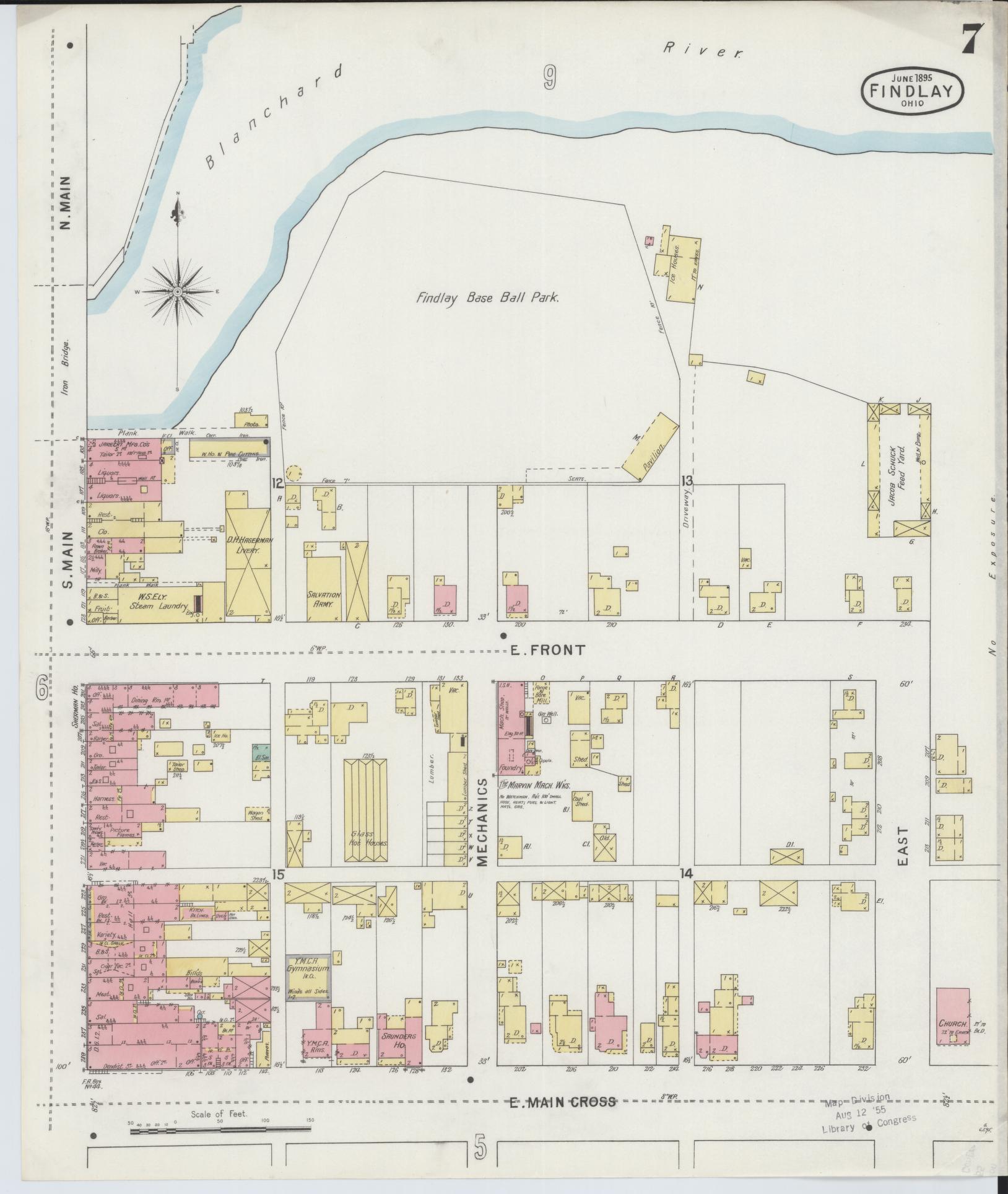 Sanborn Fire Insurance Map from Findlay, Hancock County, Ohio (1895), Sheet #0007 - Historic Sanborn Fire Insurance Map Print, vintage old map wall art, antique decor, genealogy gift, Ohio Ohio map