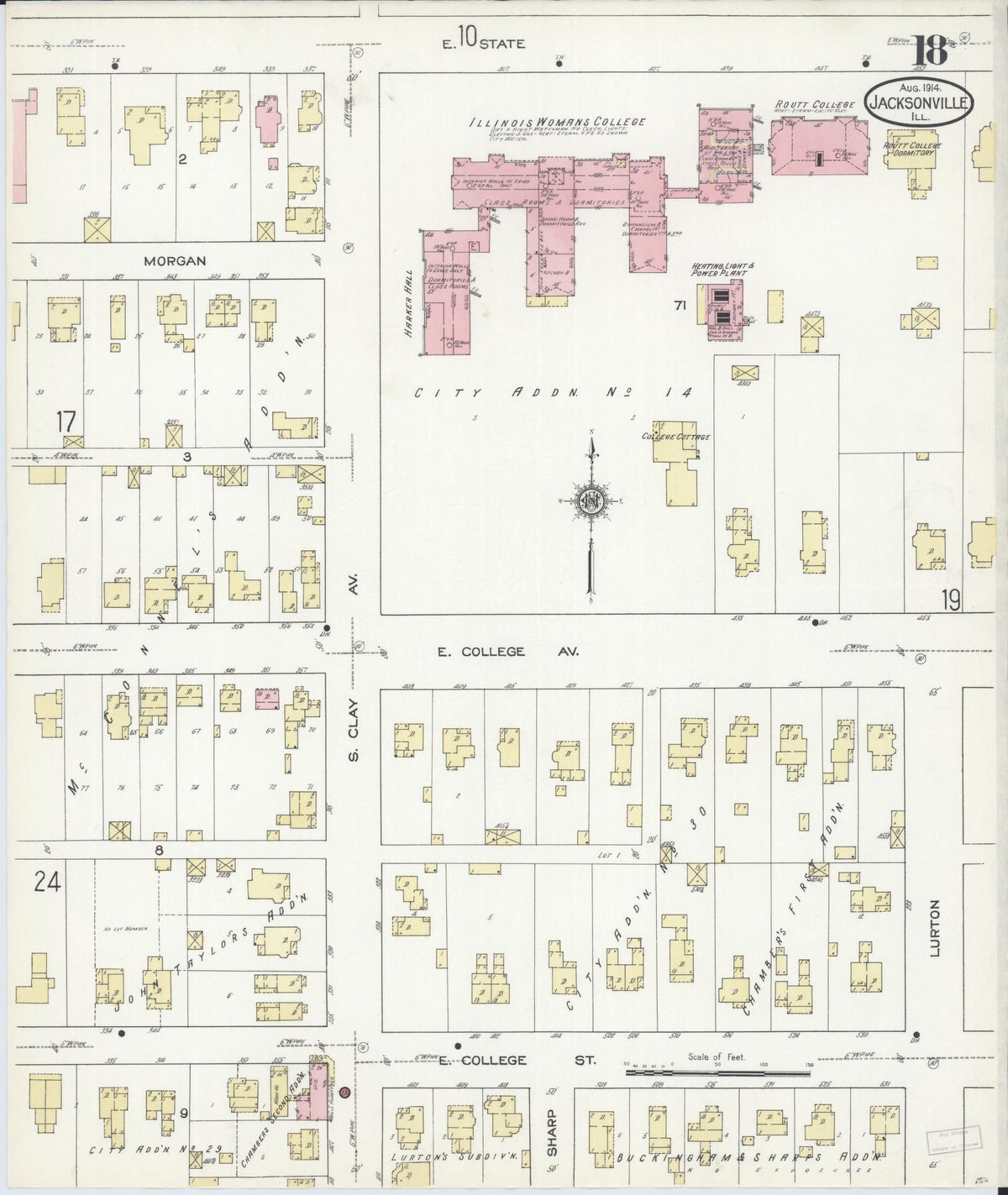 Sanborn Fire Insurance Map from Jacksonville, Morgan County, Illinois (1914), Sheet #0018 - Complete Map Set gallery image, historic Sanborn map, vintage wall art, Illinois Illinois