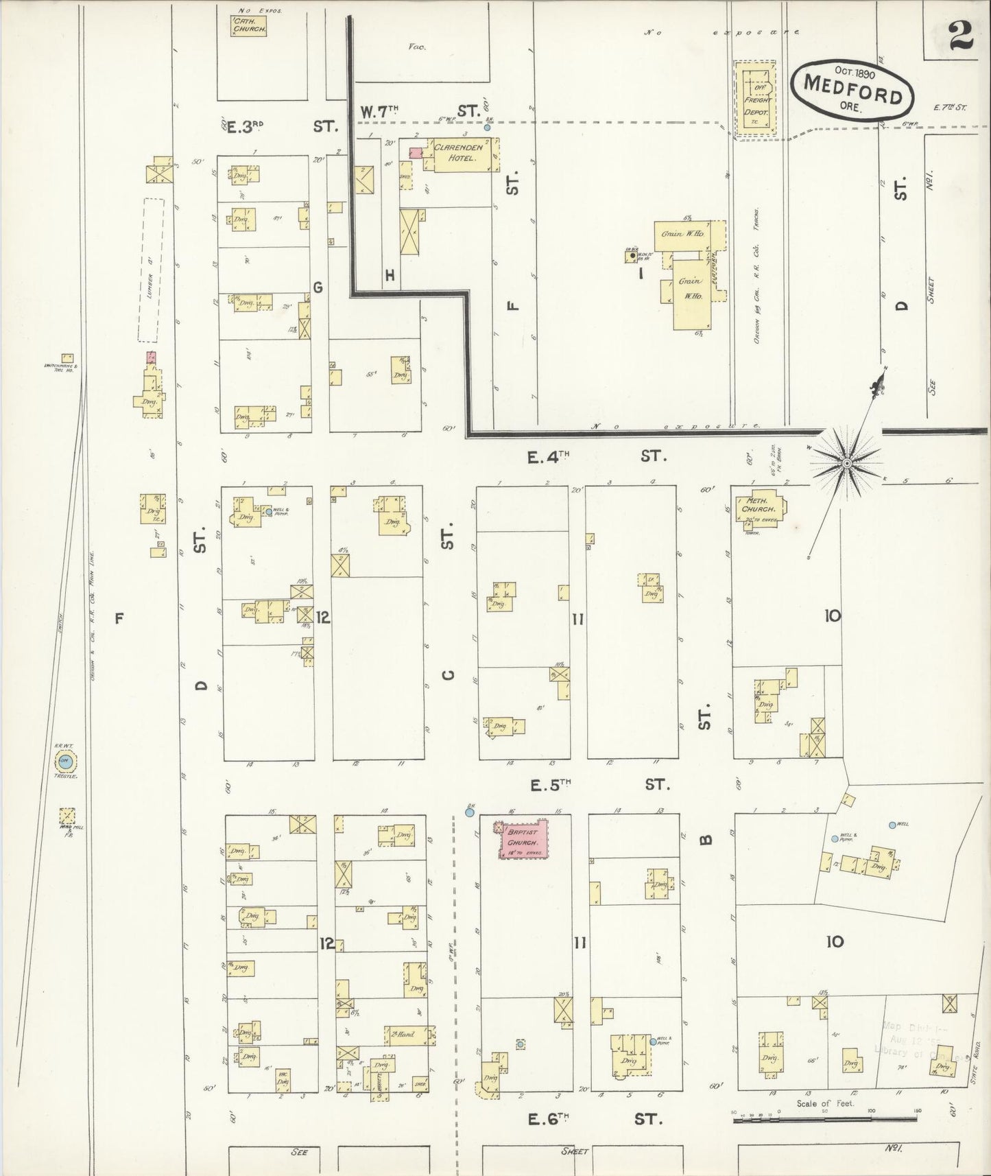Sanborn Fire Insurance Map from Medford, Jackson County, Oregon (1890), Sheet #0002 - Complete Map Set gallery image, historic Sanborn map, vintage wall art, Oregon Oregon