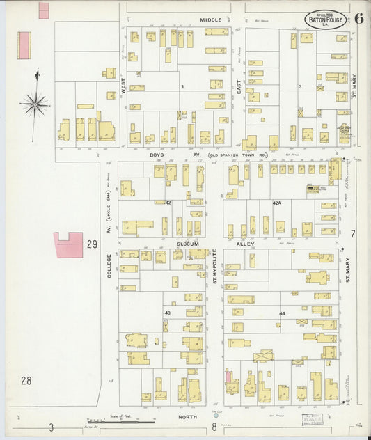 Sanborn Fire Insurance Map from Baton Rouge, East Baton Rouge Parish, Louisiana (1908), Sheet #0006 - Historic Sanborn Fire Insurance Map Print, vintage old map wall art, antique decor, genealogy gift, Louisiana Louisiana map